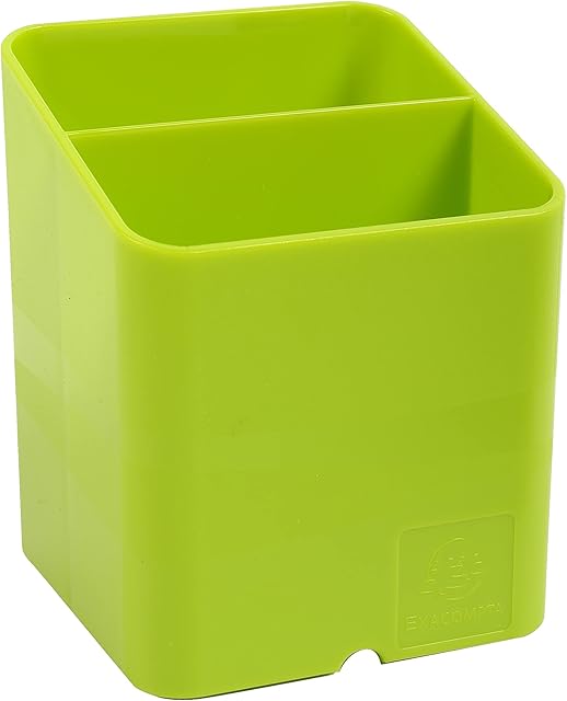 Exacompta - Ref 67725D - Iderama Collection - Pen-Cube Pen Pot - 74 x 74 x 93mm in Size, Space-Saving Design, 2 Sections for Desk Organisation - Lime Green