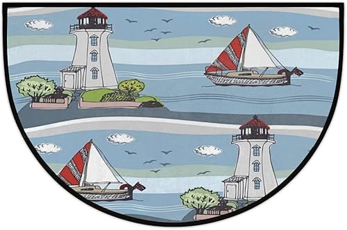 Miniatura 7 de Alfombra de baño con hojas de limón, patrón de frutas, antideslizante, medio círculo, lavable, alfombra de media luna, tapete de entrada interior