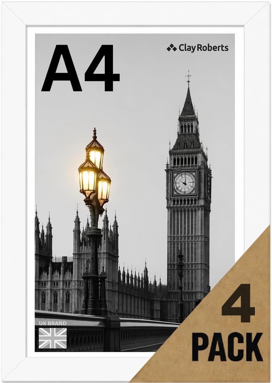 A4 White Photo Frame – Modern A4 Frame for Certificates, Pictures & Prints, Wall Hanging (Portrait or Landscape), Document & Poster Frame UK