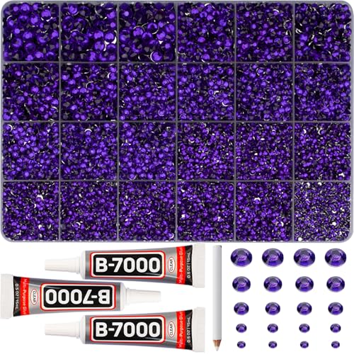 31000Pcs Purple Rhinestones for Bedazzling Multi Sizes 2-6mm Flatback Gems Bedazzle Set with B7000 Glue Flat Back Resin Diamond Crystal Gemstone Rhine Stone Jewel for Crafting Clothes
