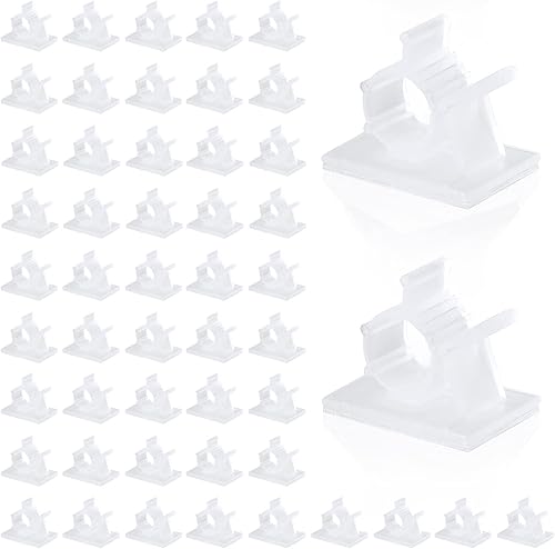 Viaky - 50 clips para cables, organizador de sistema de cables de nailon con parte trasera autoadhesiva, clip ajustable, ganchos para organizar