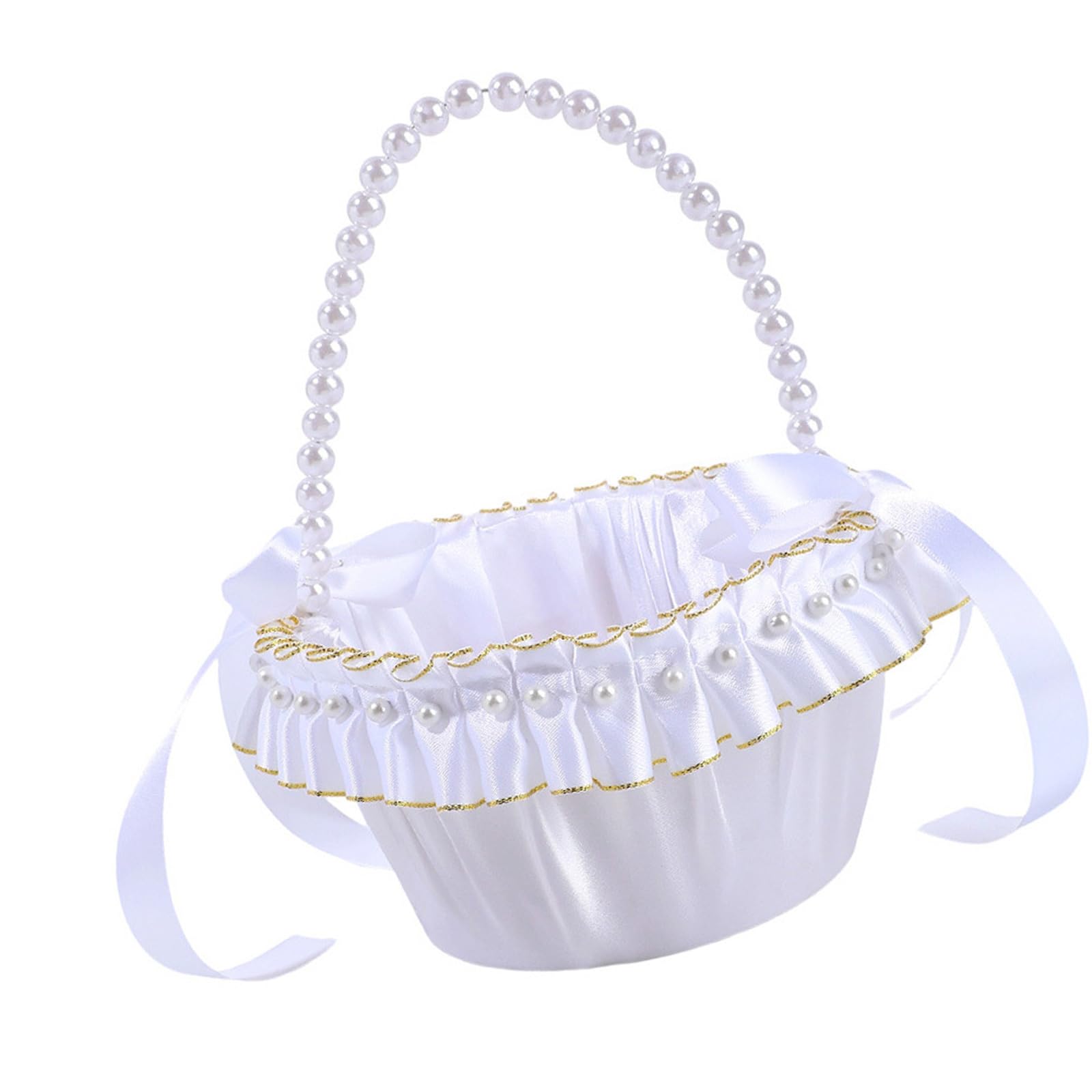 White and Gold Wedding Decorative Basket for Bridal Ceremonies Parties Decors Sturdy Fabric Storage Container White Fabric Ceremony Basket