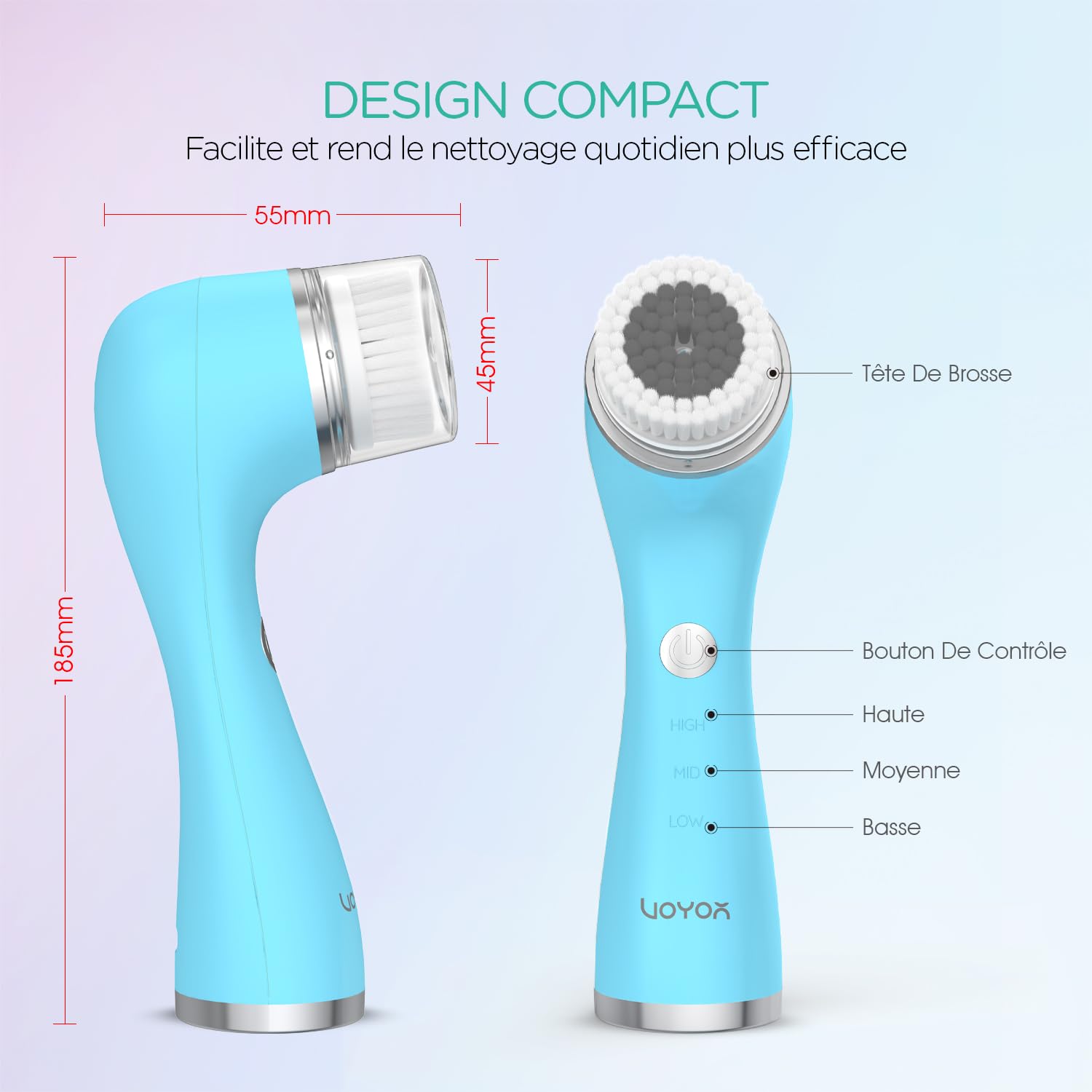 VOYOR Brosse Visage Nettoyante Électrique Rechargeable 5-en-1 IPX7 FB500 Bleu
