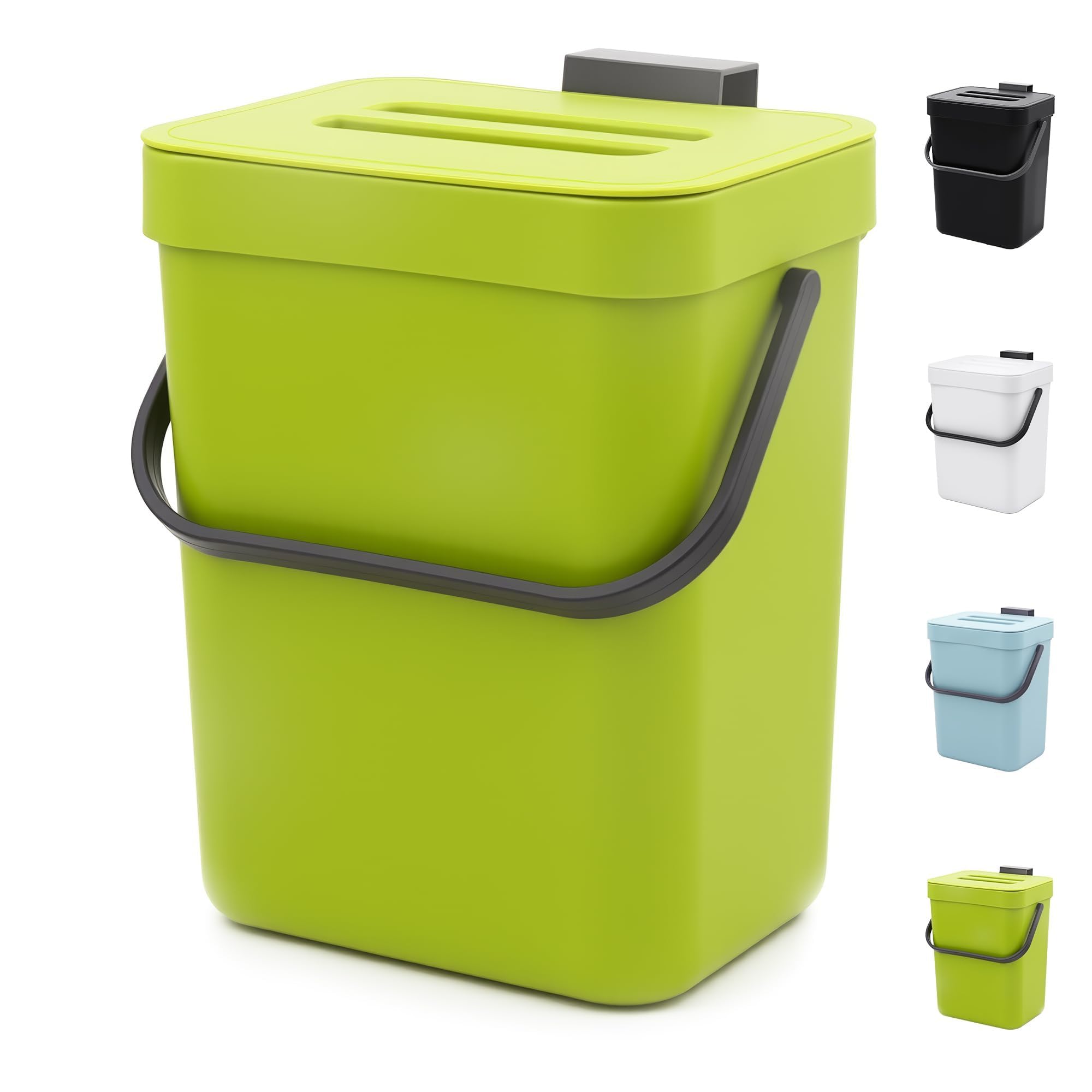 Cubo Basura Plegable Bote de basura abono interior colgante con tapa | Restos de comida sin olores sellados con plástico(12L,Green)