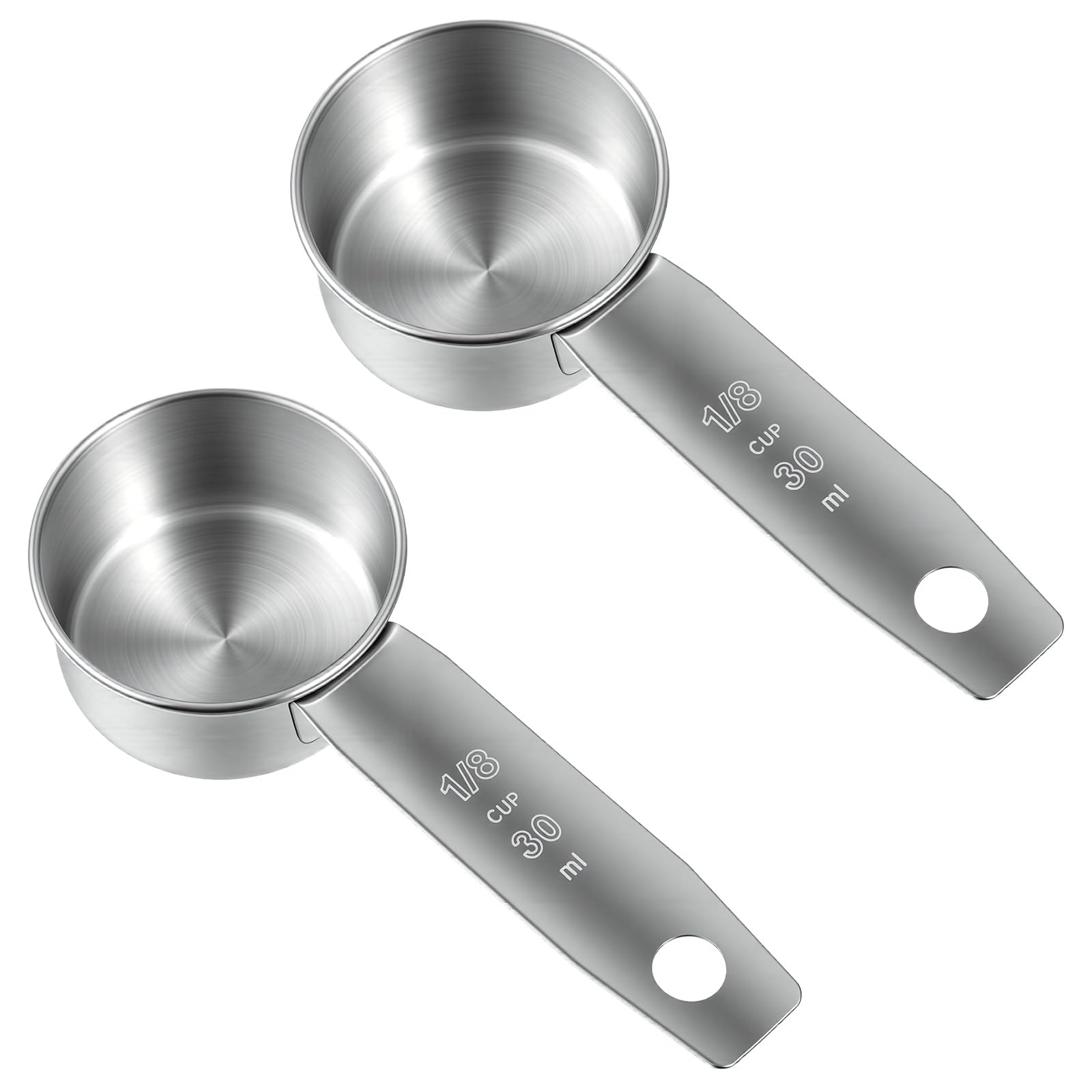 Tyqour 2 PCS 1/8 Measuring Spoons 1/8 Cup (30ml, 1oz) Measuring Cups 1/8 Teaspoon Measuring Spoon Stainless Steel Coffee Measuring Scoop Durable Metal Measuring Cups