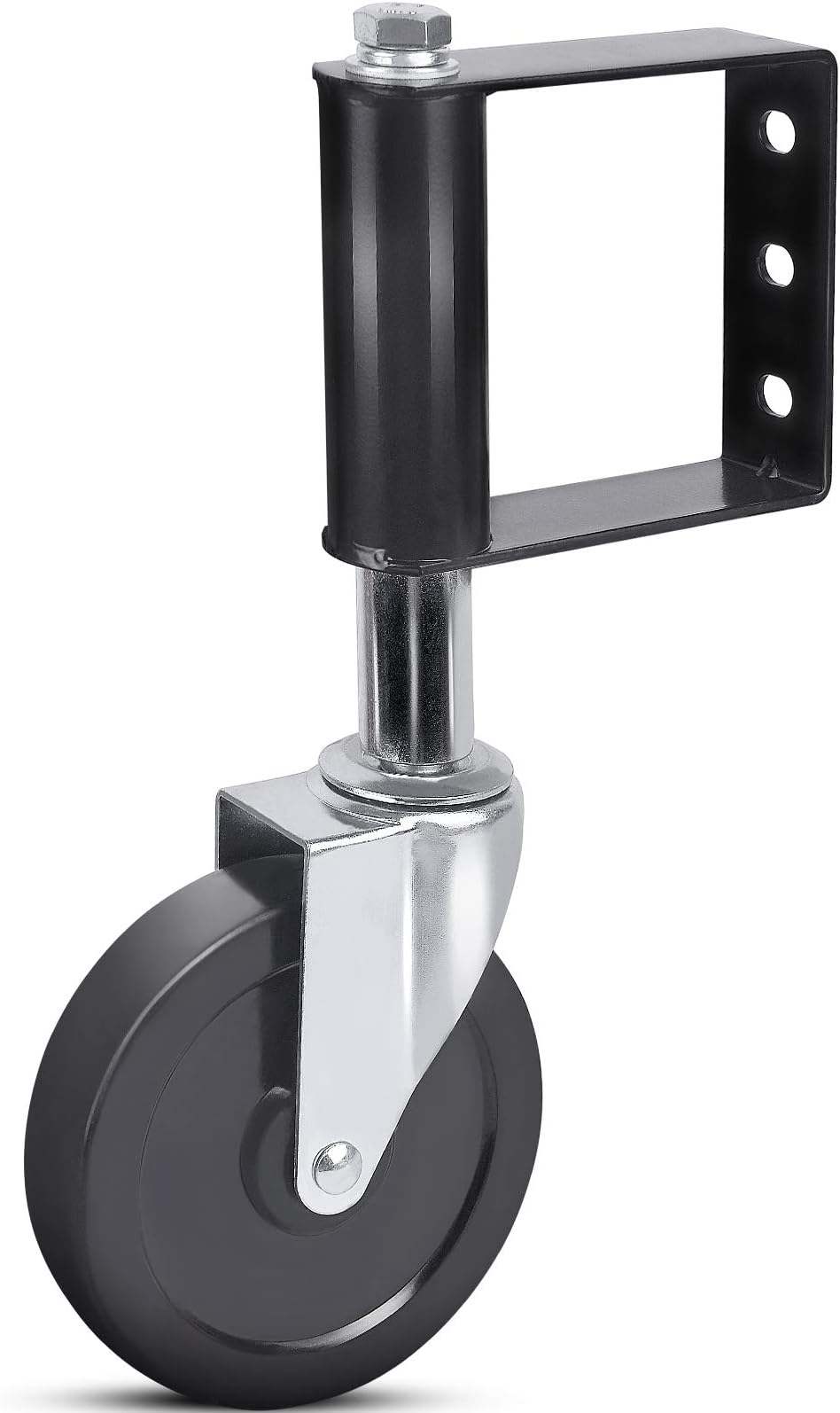 Ronlap Spring Loaded Gate Caster, Heavy Duty Ageing Resistance Rubber Gate Caster with Universal Mount Plate, 220 Lbs Capacity, 4 Inches, Black