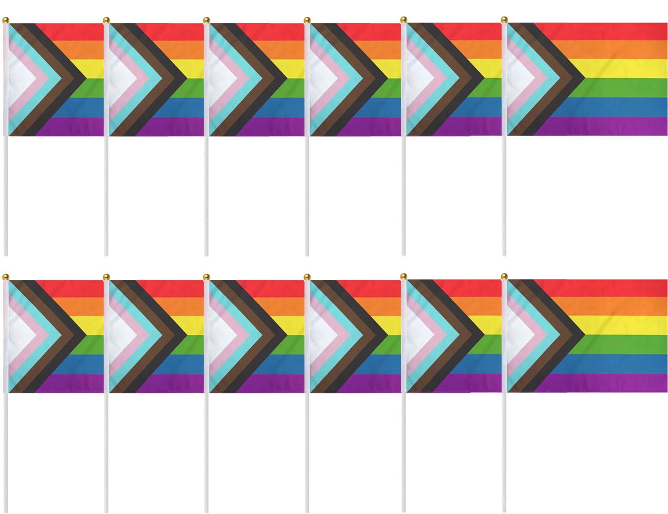 40 x Hand Waving Progress Pride Flag, Handheld LGBTQ Flag (21cm x 14cm), Mini Progress Flag, Pride Parade Decorations for Manchester Pride, Brighton and Hove Pride, Northern Pride