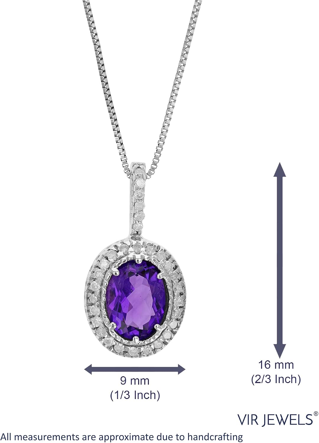 VIR JEWELS 1.30 cttw Diamond Pendant, Amethyst and Diamond Pendant Necklace for Women in 14K White Gold with 18 Inch Chain, Prong Setting