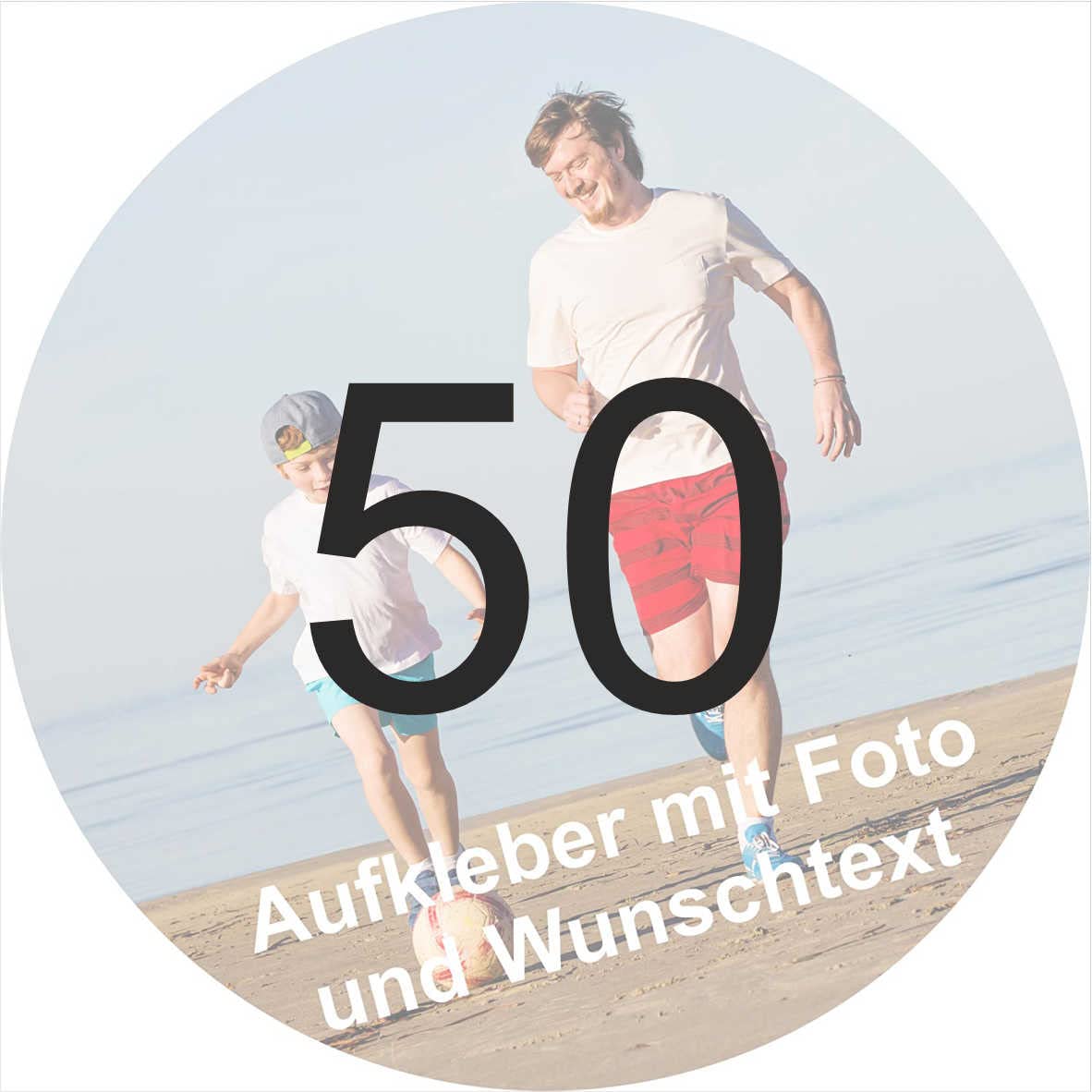 INDIGOS UG Fotoaufkleber - 95mm rund - 50 Sticker Namensaufkleber für Kinder Schule, Einladungen, Hochzeit, Taufe, Verlobung, Kommunion, Geburtstag, Party - personalisiert mit Wunschtext
