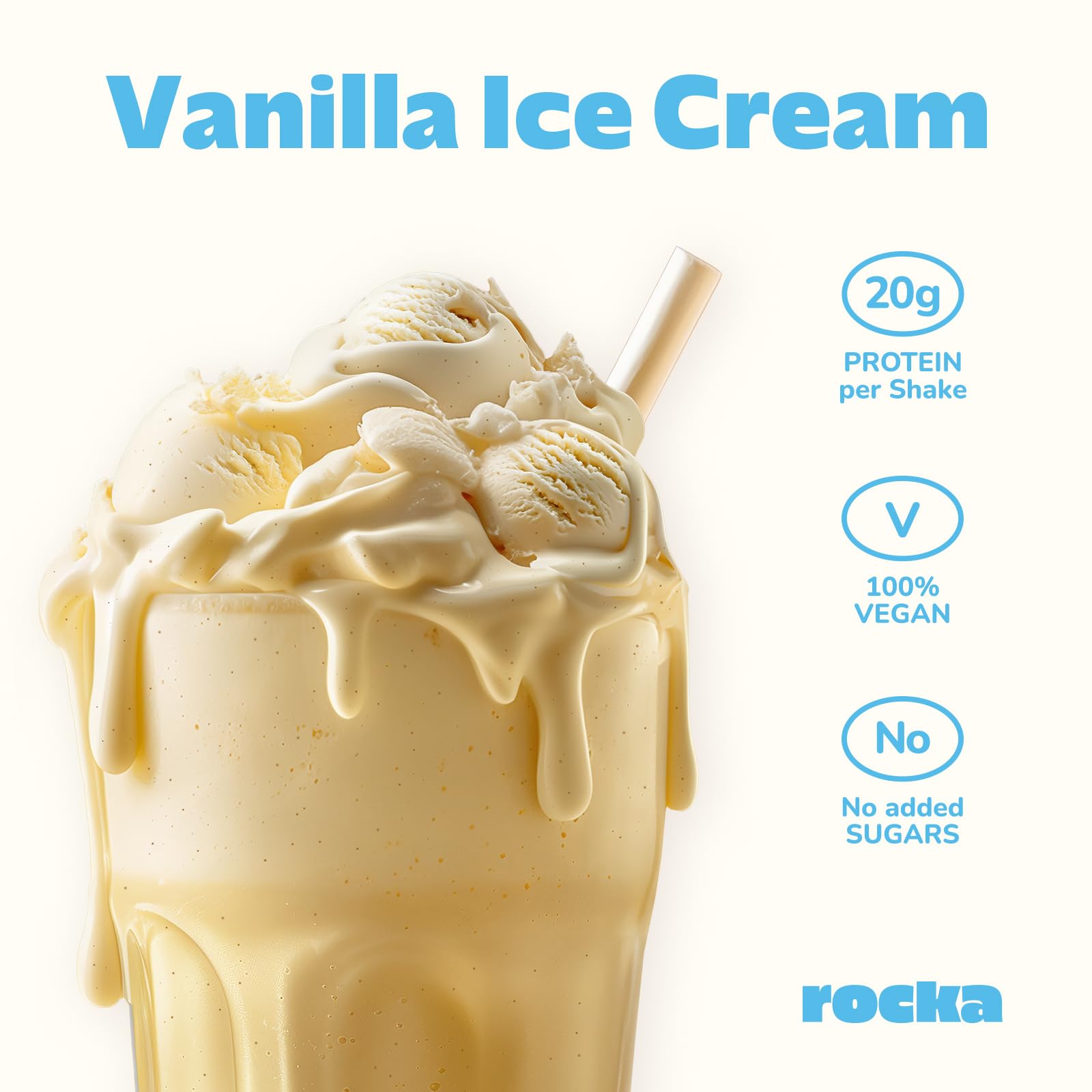 Rocka Nutrition Protein Shake veganes Proteinpulver | Pflanzliches Protein Pulver mit 20 g Protein pro Portion | Multikomponentenprotein | 100% Geschmack (600 g, Vanilla Ice Cream)