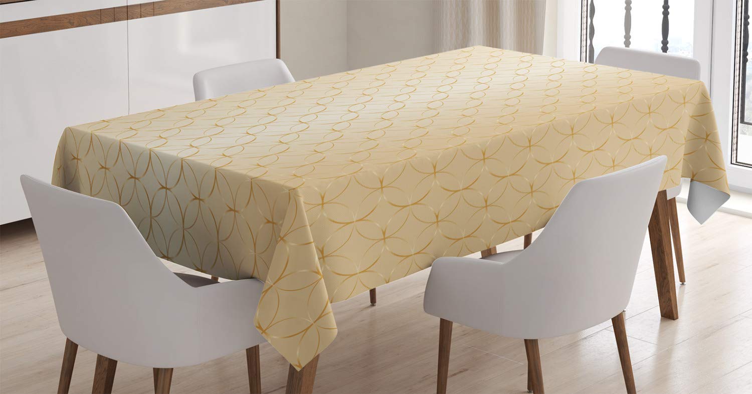 ABAKUHAUS Natura Tovaglia, Limone Woody Romantico, Rettangolare per Sala da Pranzo e Cucina, 140 x 170 cm, Felce Verde Giallo Bianco