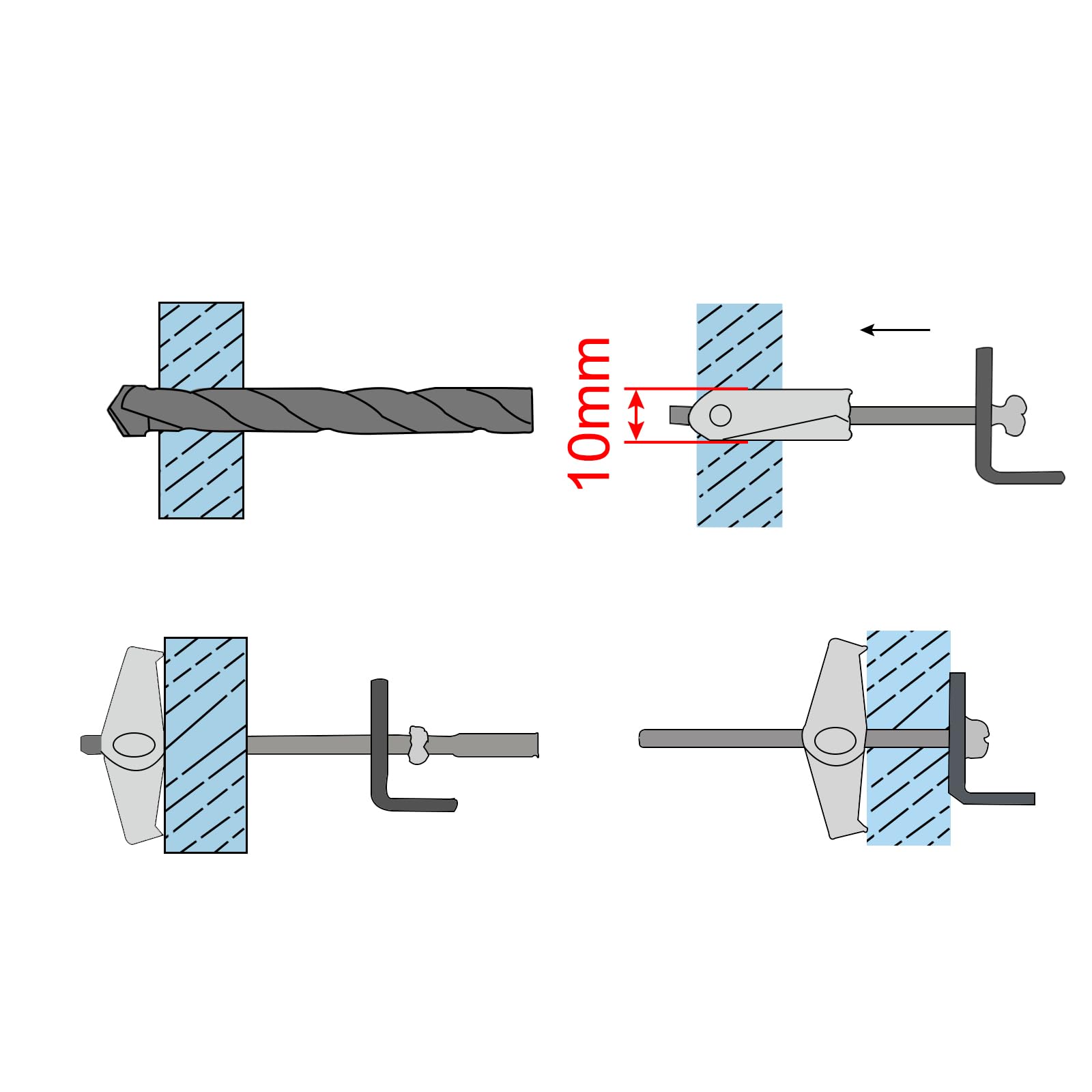 QUARKZMAN 50pz Molla Levetta Bullone Ancoraggi 3/16"x2" Farfalla Ancore Maschio Filettatura Molla Caricato Cavo Muro Rotondo Testa Levetta Bullone
