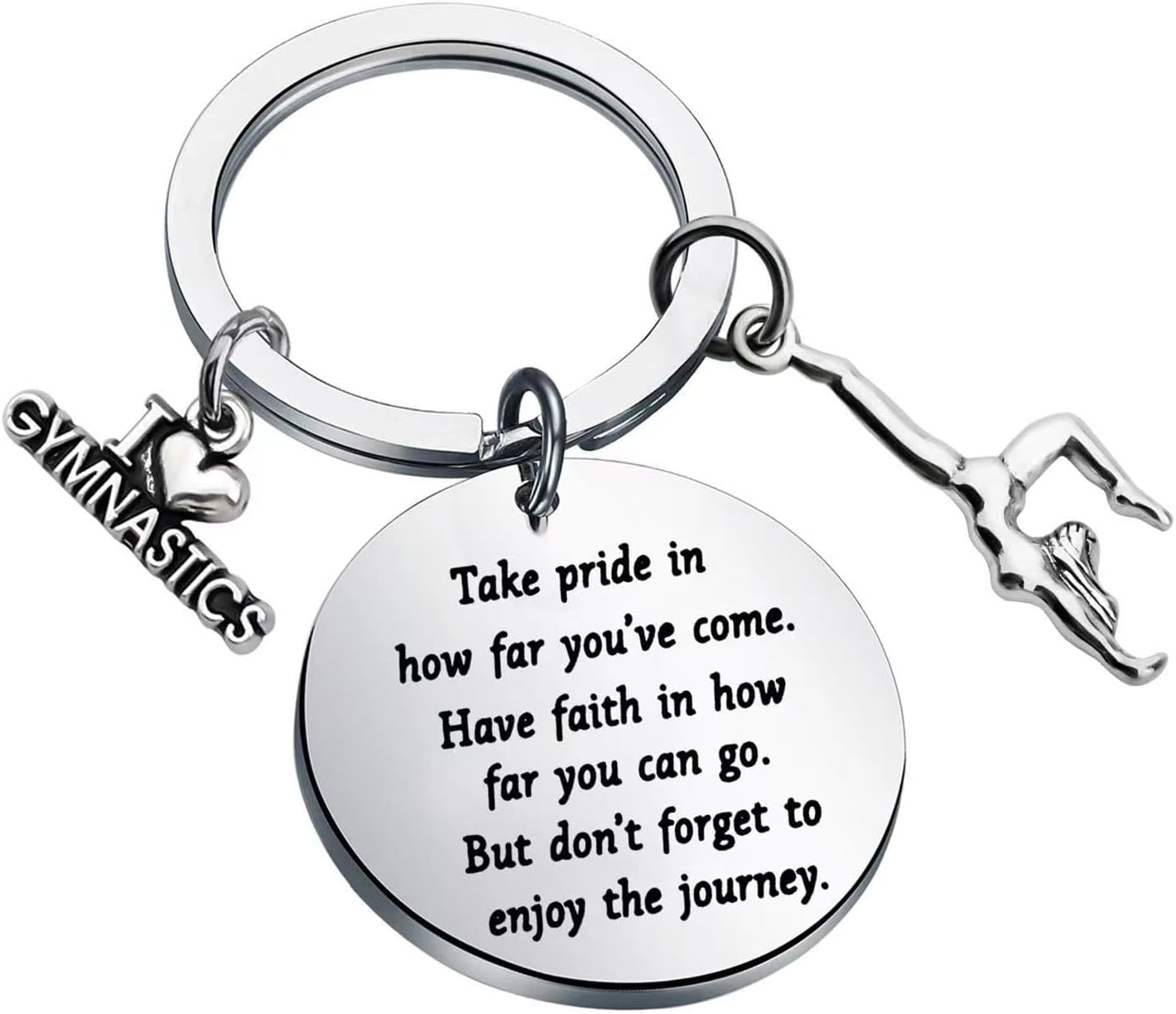 Gymnastics Keychain, Inspirational Quote Charm, I Love Gymnastics Pendant, Gift for Gymnast, Coach, Birthday, Christmas