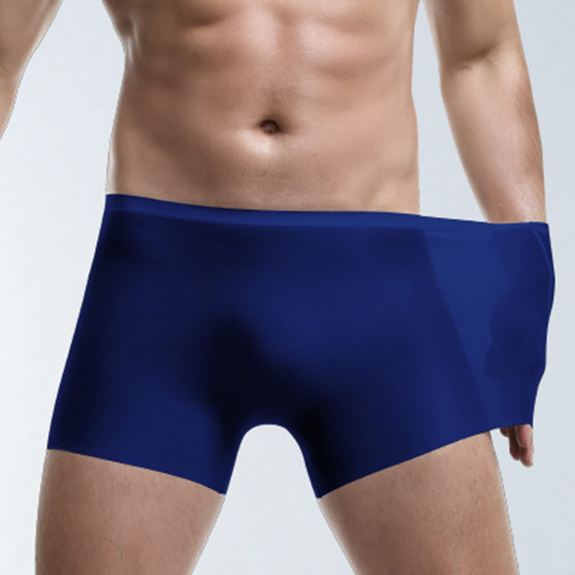 JEKE-DG Mens Ice Silk Underwear Trunks Seamless Bulge Pouch Boxer Briefs Ultra-Thin Stretch Boxers Multiplepack (Large,Blue-3pc)