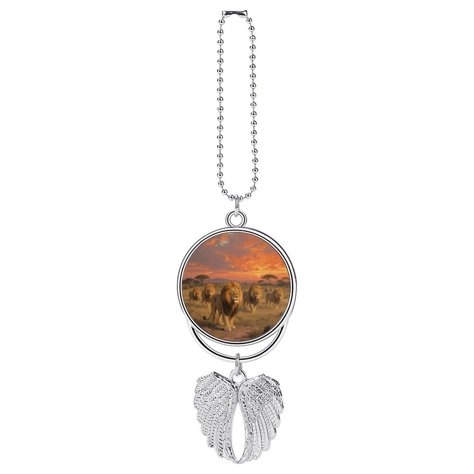 Lion Car Pendant Car Rearview Mirror Pendant Custom Photo Car Hanging Ornament Car Rear View Mirror Hanging Accessories Angel Wing Car Charm Gift for Men Women