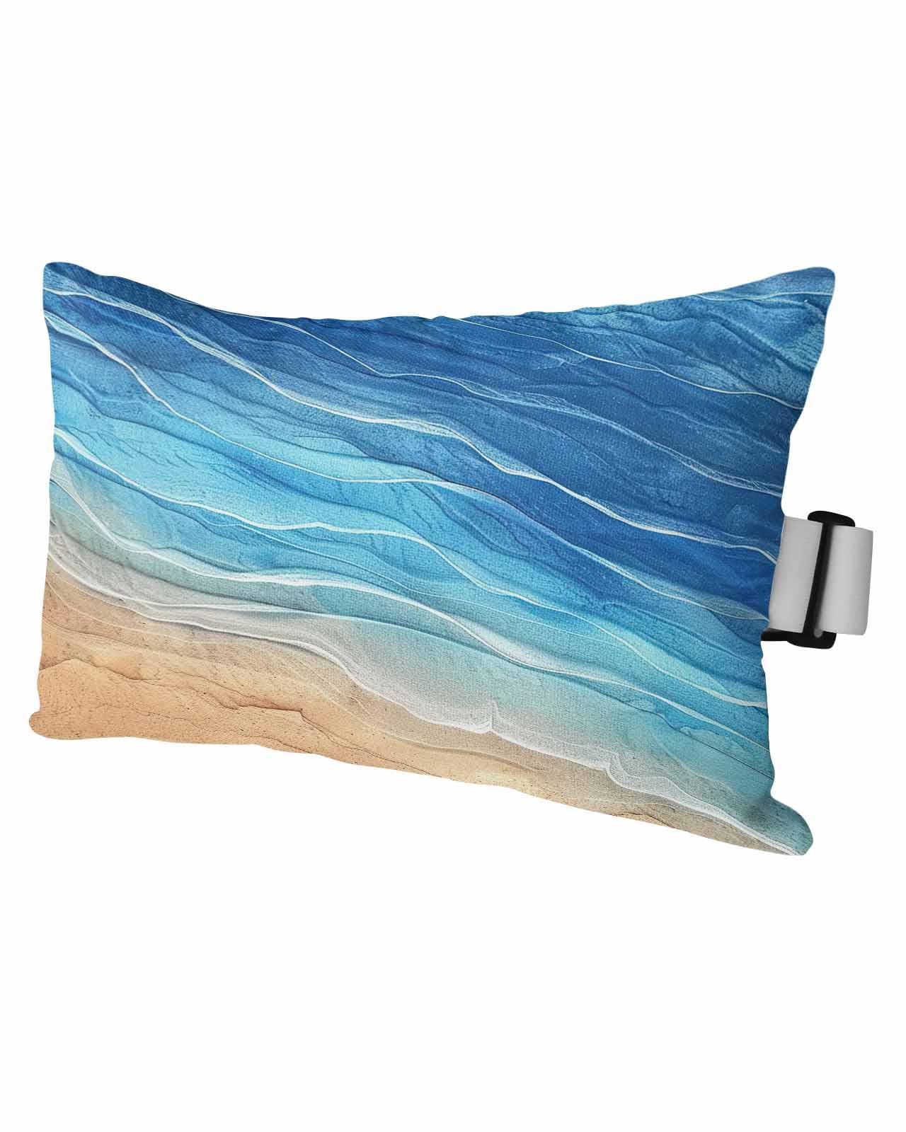 HERBED Outdoor Pillows Covers with Inserts Blue Gradient Seaside Ocean Wave Ombre Waterproof Pillow with Adjustable Strap Throw Pillows for Patio Furniture Pool Lounge Chair, 11x16 Inch, 1PCS