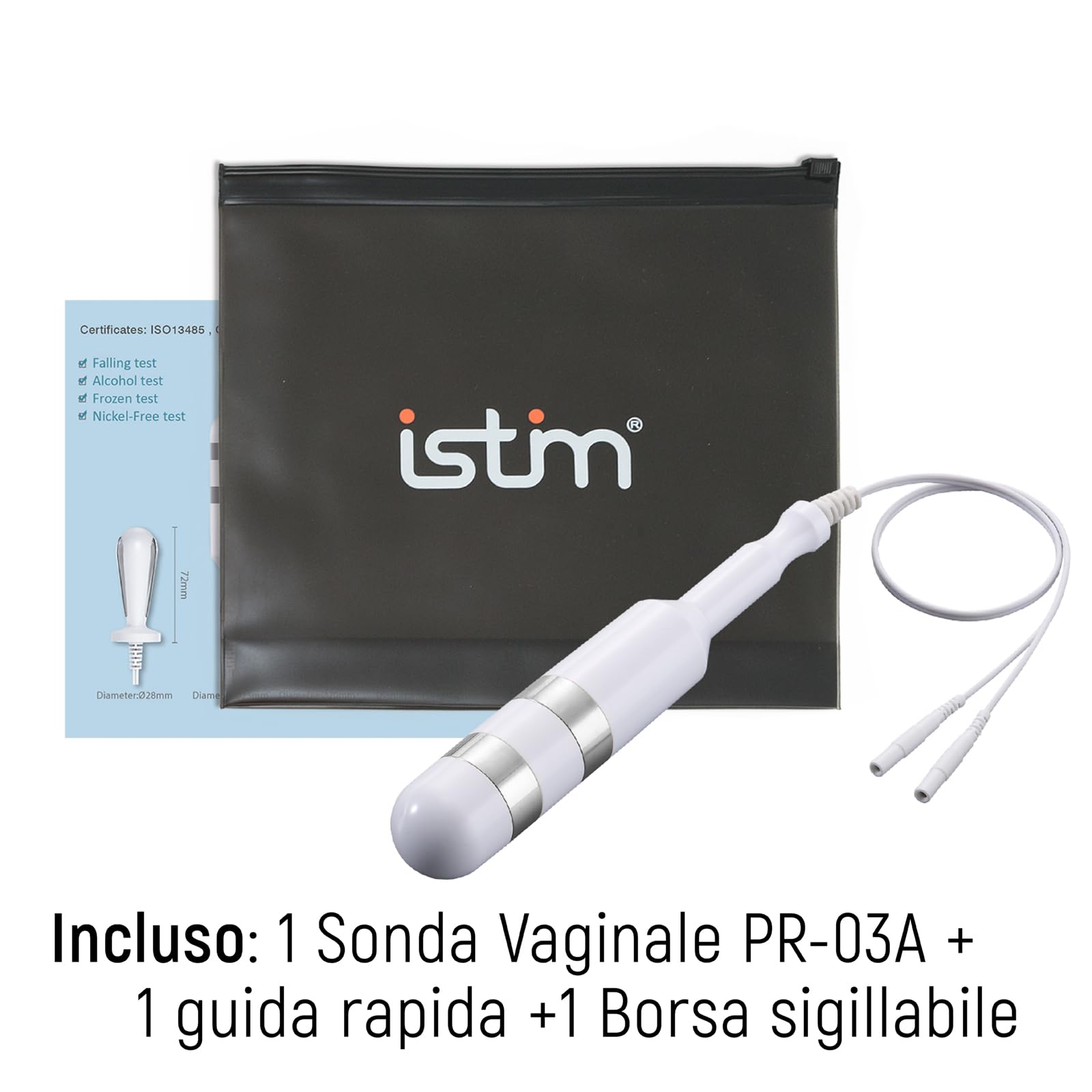 iStim PR-03 Sonda Vaginale (Grande) per Stimolazione Pavimento Pelvico – Sollievo Incontinenza, Rafforzamento Muscolare – Connettore 2 mm, Accessorio TENS/EMS