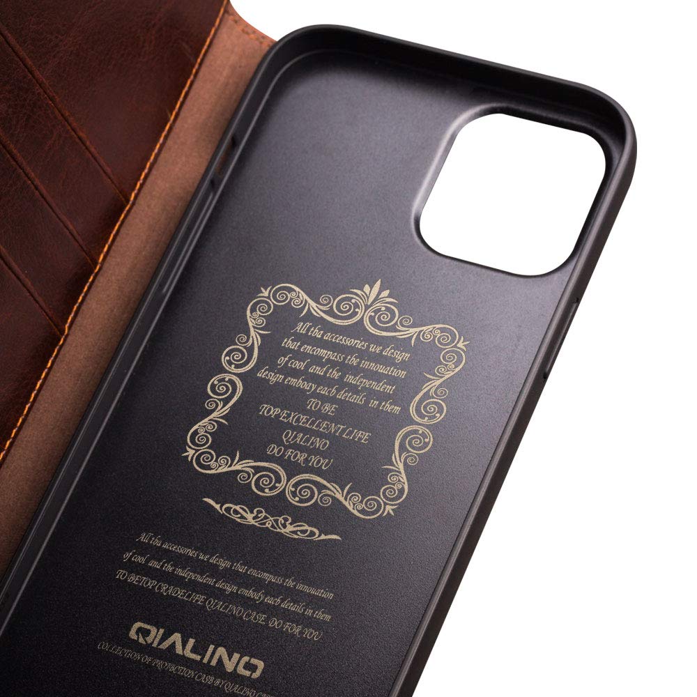 QIALINO IPhone 12 Mini Hoesje – Echt Lederen Flip Case Met Kaarthouder, Standaard En Valbescherming (bruin, 5.4 Inch)