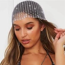 JEAIRTS حجر الراين رئيس وشاح سباركلي شبكة عقال تمتد كريستال ملهى ليلي Headwrap الهذيان اكسسوارات الشعر للنساء 2-أبيض، حجم الحرة
