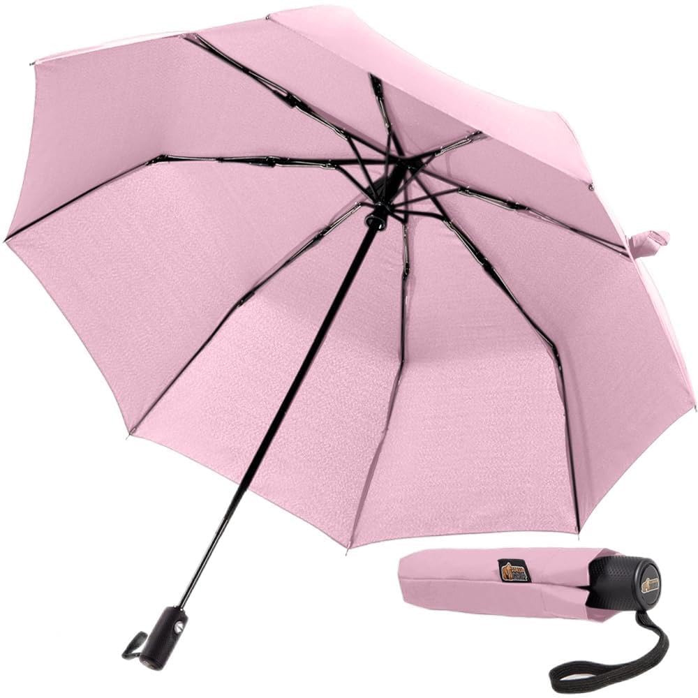 GORILLA GRIP 防風コンパクトスティック傘 雨兼用 旅行 ワンクリック自動開閉 軽量 ポータブル USデザイン 強化グラスファイバー骨 折りたたみ簡単