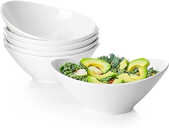 7 Inch Salad Bowls Set of 6, 18 oz Large Soup Bowls– Microwave & Dishwasher Safe, for Pasta, Snacks, White