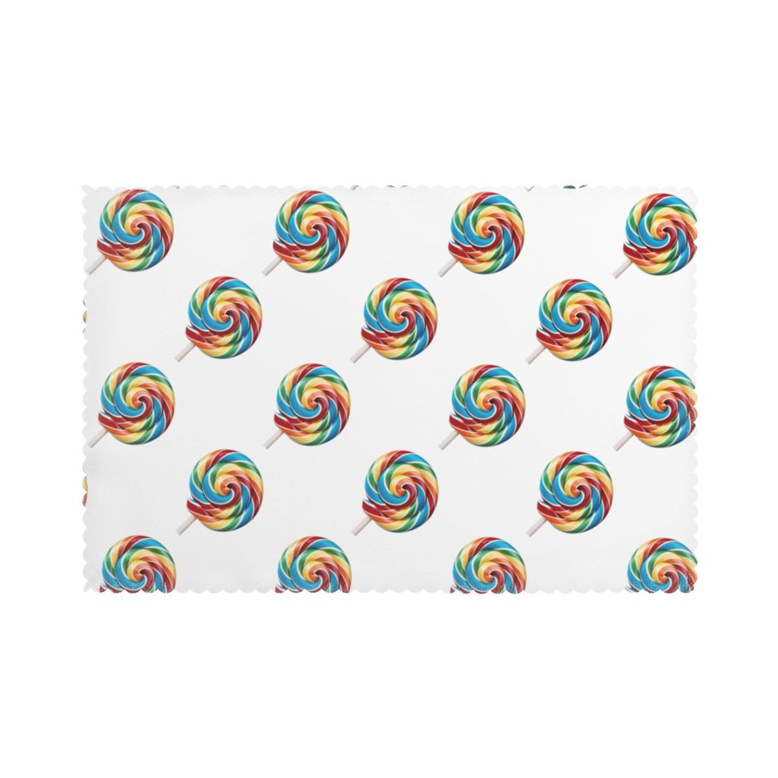 Lollipop Print Placemats Set Of 6, 12x18 Inch Polyester Washable Heat Resistant Kitchen Dining Table Mats