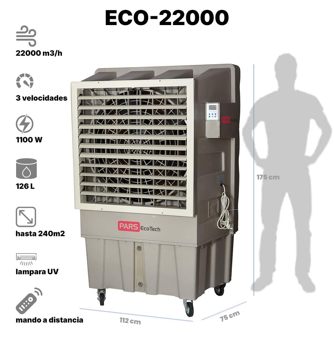 Climatizador evaporativo PARS EcoTech ECO-22000 con caudal de 22.000m3/h REALES + lámpara UV