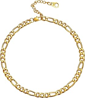 Women Girls Barefoot Jewelry 18K Gold or Rose Gold Stainless Steel Heart/Rope/Figaro/Cuban Chain Anklet Foot Bracelet, 25-30 CM Long