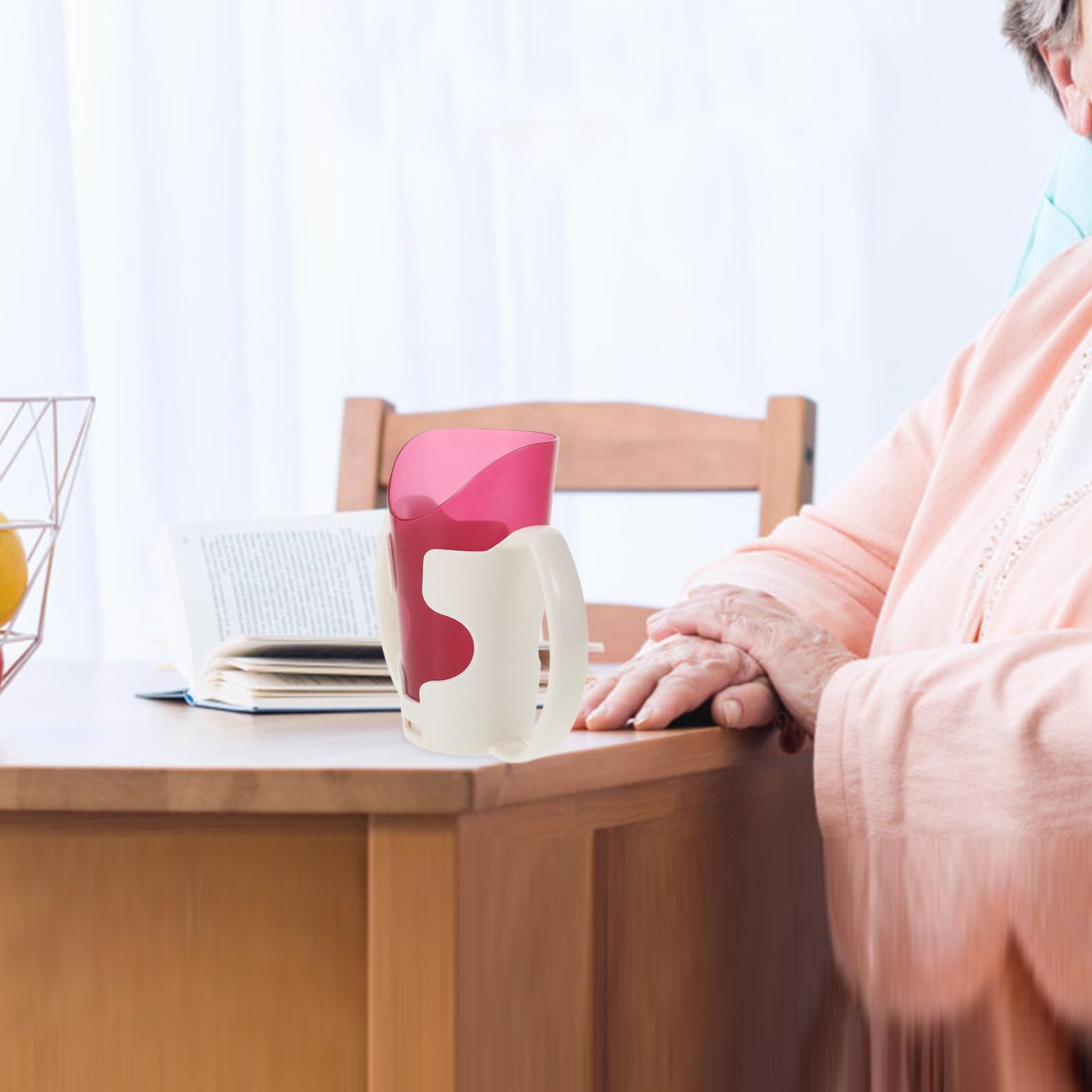 Alasum Vaso para Beber Doble Asa y Sistema Antiasfixia, Taza para Alimentación de Ancianos en Cama, Adecuado para Uso en Centros de Salud y Hogares