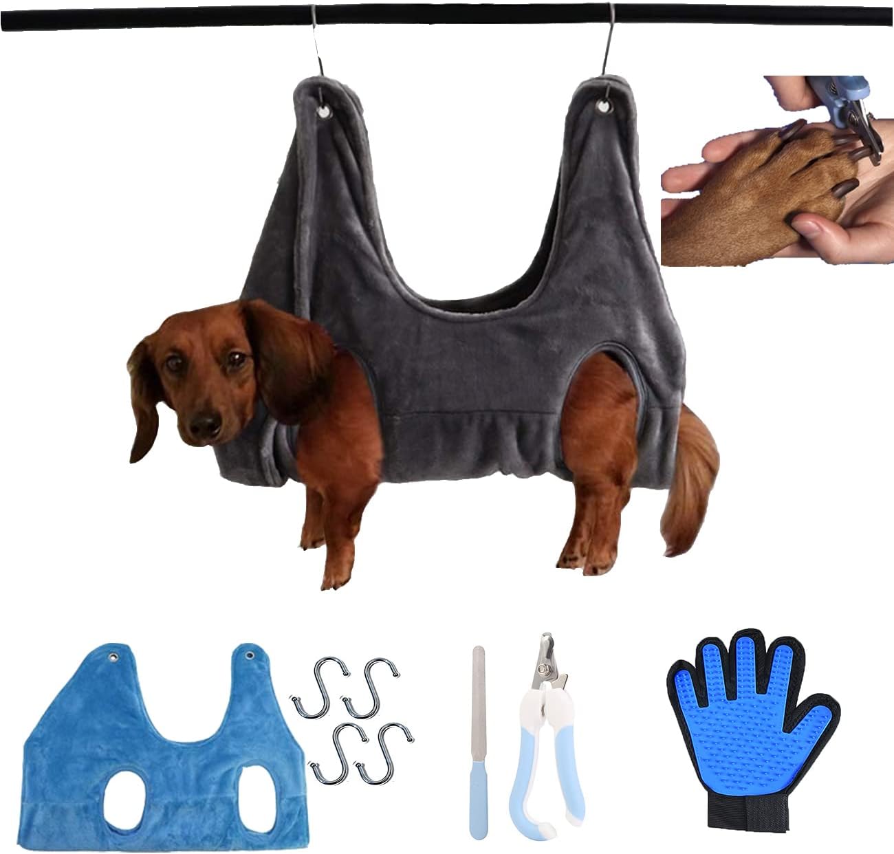 Dog Grooming Hammock and Nails Care Kit for Cats & Dogs, Dog Holder for Grooming. Nail Clipping. Trimming Accesories. Pet Ear Washing,…