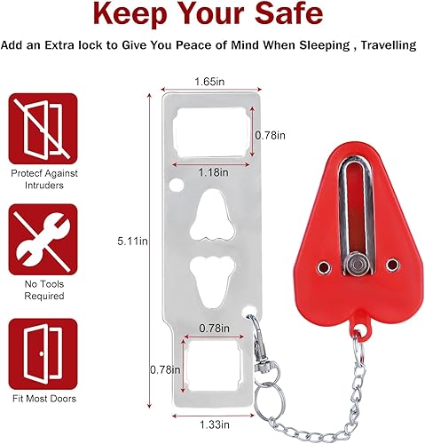 Miniatura 3 de Cerradura de puerta portátil, paquete de 2 cerraduras adicionales, cerradura de seguridad para el hogar, cerraduras de bloqueo de viaje para