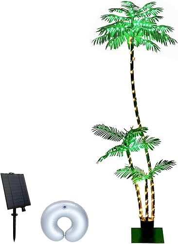 Miniatura 7 de Palmera artificial iluminada de 7 pies con tres troncos y 260 luces LED, ideal para uso en exteriores e interiores, perfecta para bares Tiki,