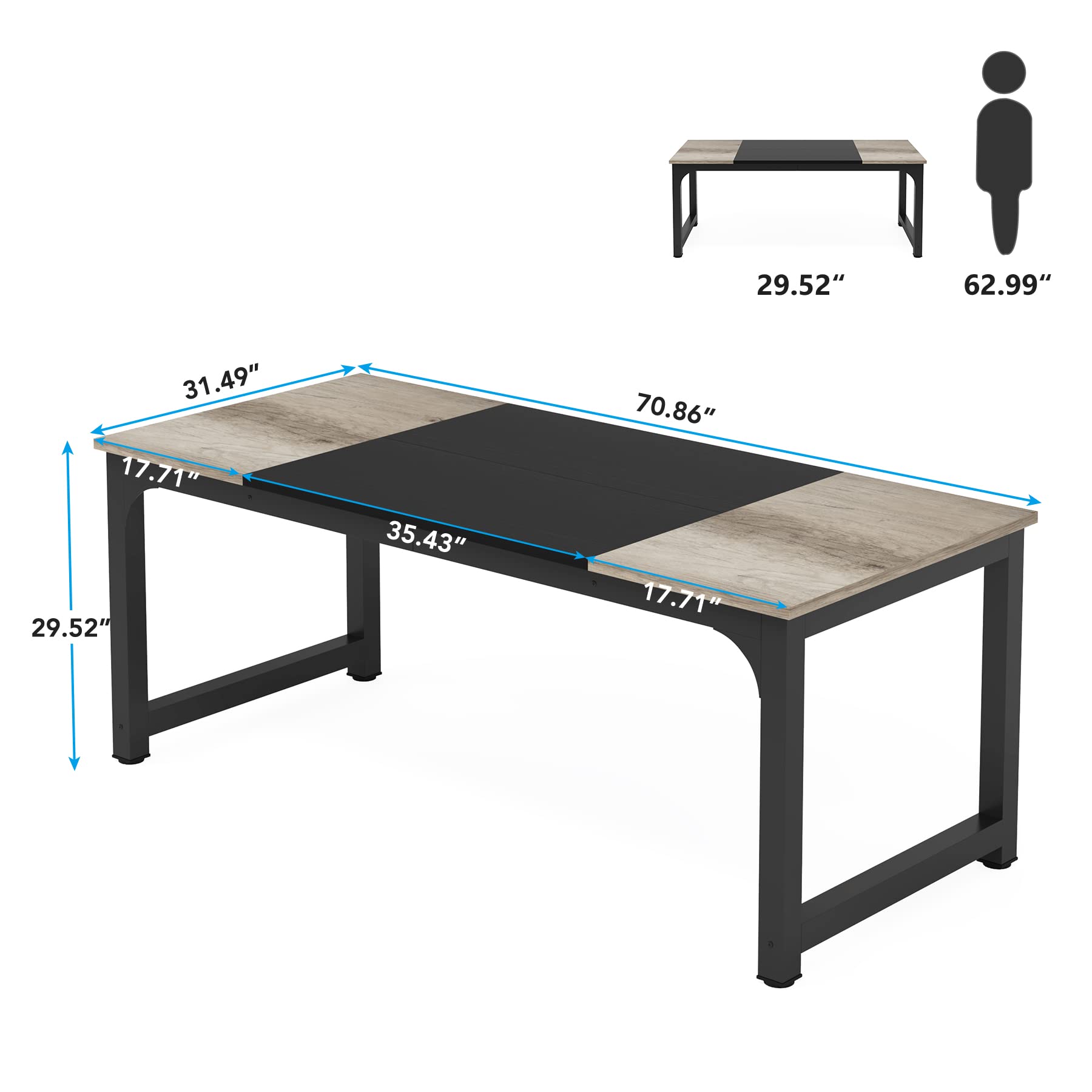 Tribesigns HOGA003937 biurko komputerowe, biurko biurowe, 180 x 80 x 75 cm, duży stół do laptopa, stacja robocza, stół do gier, do nauki, domowego biura, prosty montaż, wzornictwo przemysłowe, szary