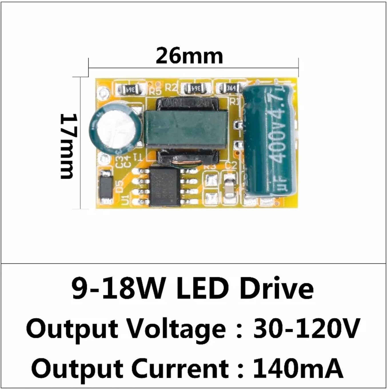 LED Driver 9W-18W Power Supply Constant Current 75-250mA 30-120V Automatic Voltage Control LED Lighting Transformer(Output 80mA)