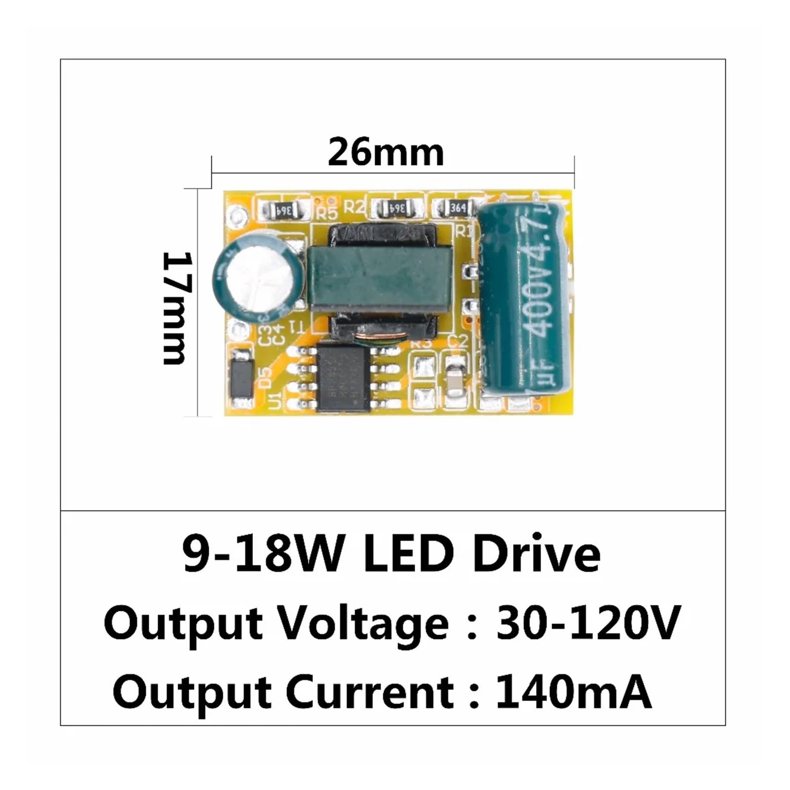 Driver LED 9W-18W alimentatore corrente costante 75-250mA 30-120V controllo automatico della tensione trasformatore di illuminazione LED(Output 170mA)