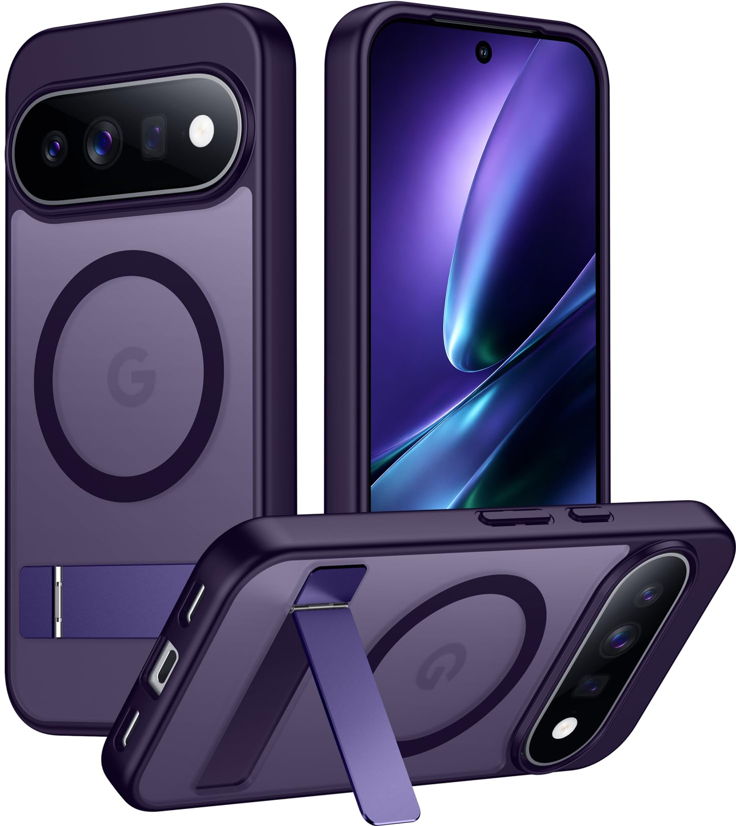 Temdan Designed for Google Pixel 11 Pro Case 2026, [Built-in Invisible Kickstand][Compatible with MagSafe][Military Grade Shockproof] Slim Translucent Matte Phone Case-Purple