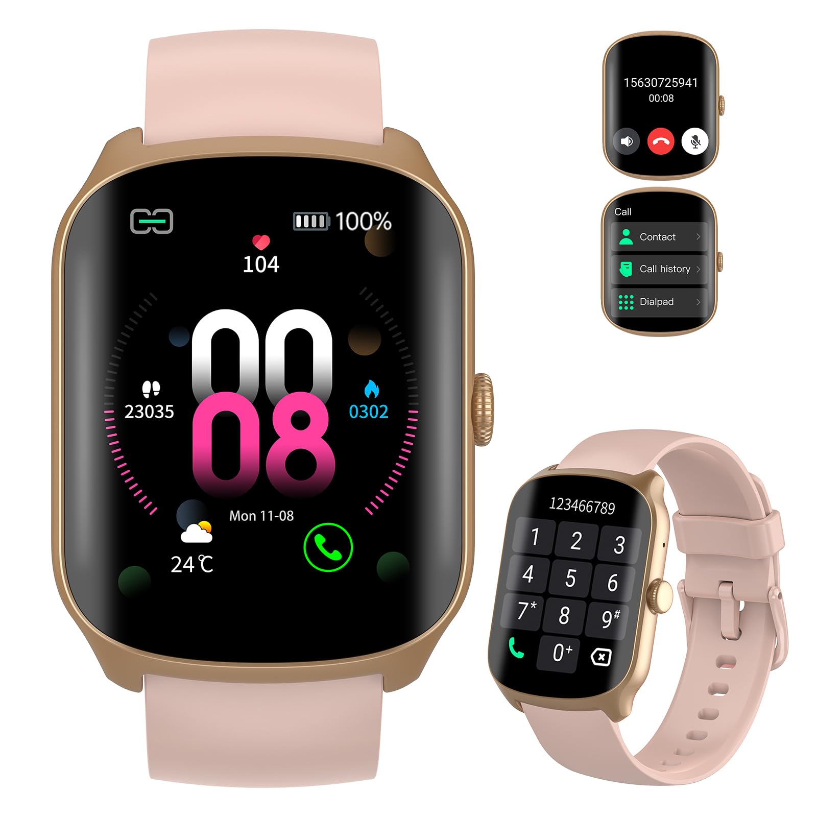 Smart Watch for Men Women, 1.95"HD Smartwatch (Dial/Answer Calls), Heart Rate/Sleep Monitor Fitness Smartwatch, Curved Screen Watches, 112+ Sports Modes Activity Trackers,IP68 Waterproof, Pink