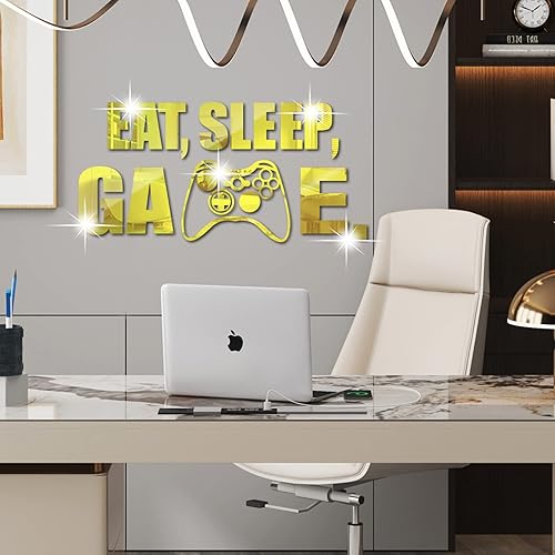 Miniatura 2 de Calcomanía de pared de espejo de juego Eat Sleep, calcomanía de pared acrílica para juegos, decoración de habitación de jugadores, letrero de arte