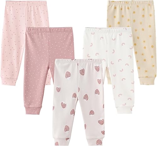 ZAV Conjunto de pantalones de algodón para bebé, 5 unidades de 0 a 12 meses, imprescindibles para bebés de 0 a 12 meses