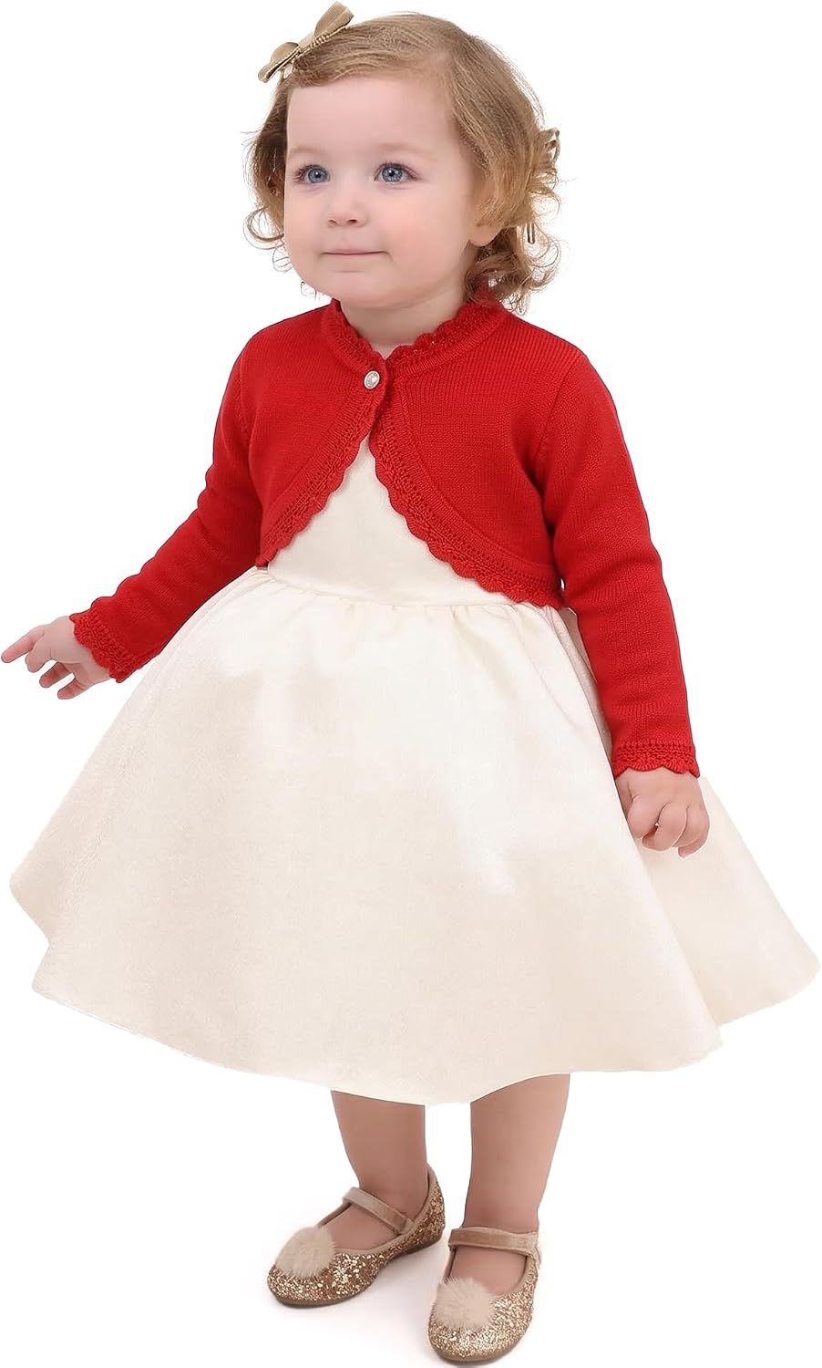 Lilax Little Girls' Knit Long Sleeve Button Closure Bolero Cardigan Shrug