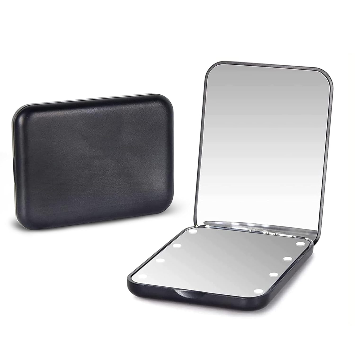 Kintion Pocket Mirror, 1X/3X Magnification LED Compact Travel Makeup Mirror with Light for Purse, 2-Sided, Portable, Folding, Handheld, Small Lighted Mirror for Gift, Black
