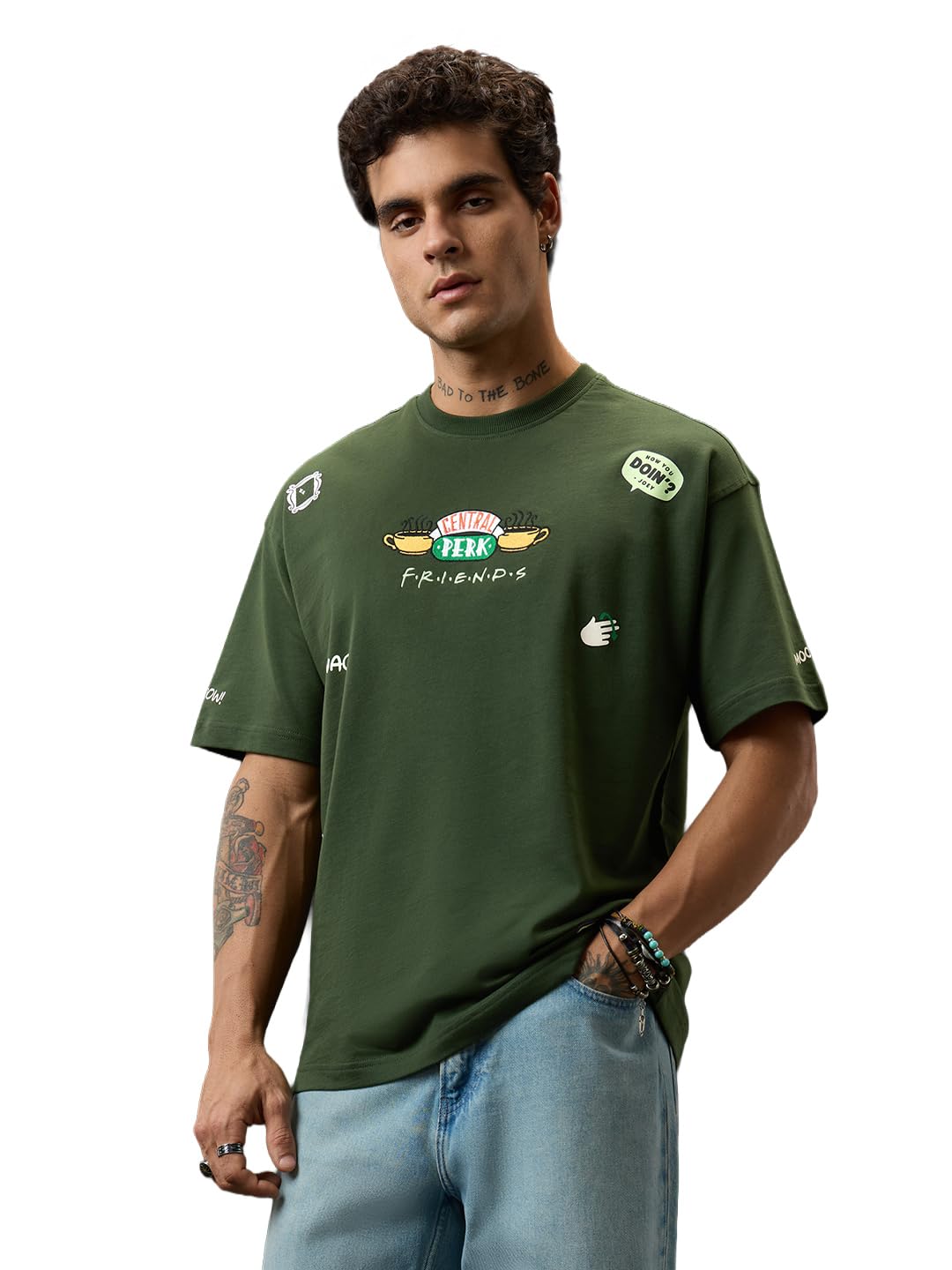 the souled store Friends: Men and Boys Short Sleeve Round Neck Embroidered Cotton Oversized Nineties Sitcom Fan Clothing Streetwear Graphic Top T-Shirts-picture-34