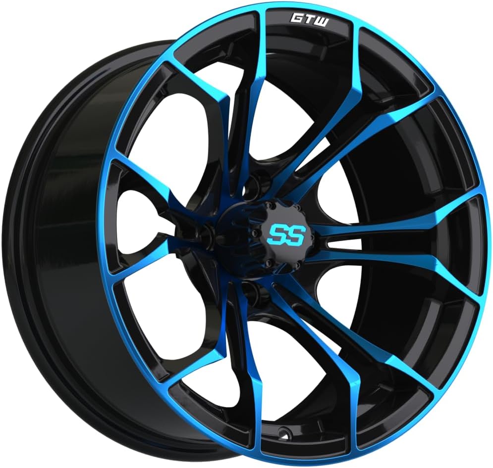 GTW Spyder - 15" Aluminum Golf Cart Wheel 15x7 | 4-4 Bolt | 3:4 Offset (Blue/Black)
