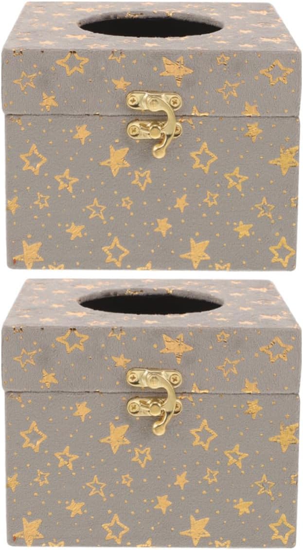 2pcs Wooden Tissue Box Cover with Velvet Decoration, Retro Holder