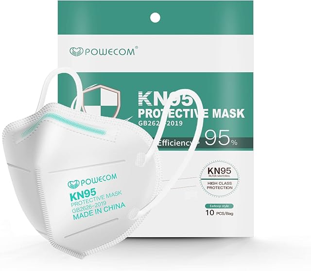 Nafy Powecom 5-Layer Breathable Protective Face Masks Cup Dust Masks Filter Efficiency =95% Improved Standard GB2626-2019 White - 10pcs