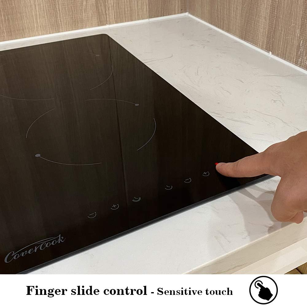 12 inch Electric Ceramic Cooktop, 2 Rings Radiant Stove Countertop Burners Smooth Top Black Glass Hot Plate for Cooking, No Plug Hardwire 220-240V 3KW