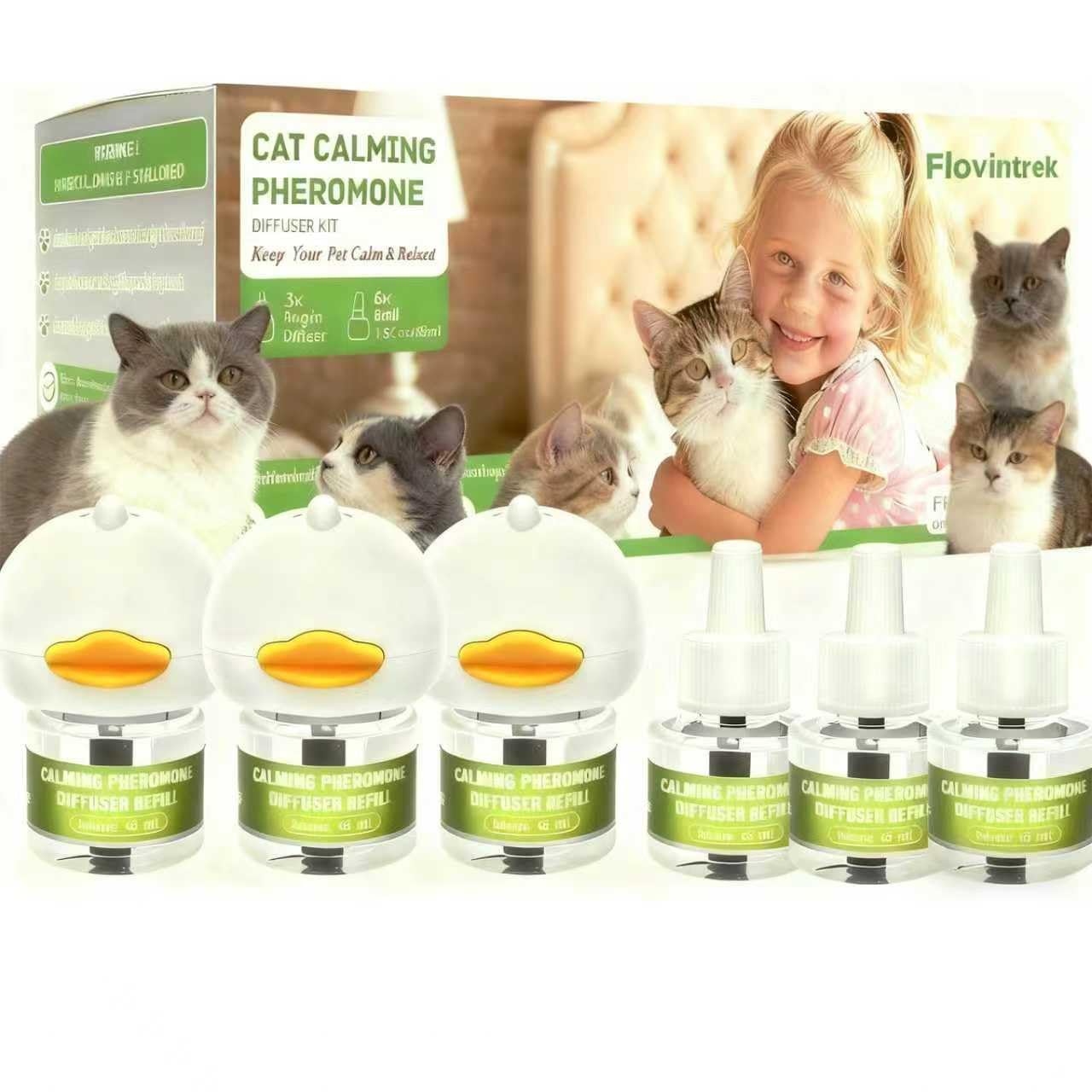 Cat Calming Pheromone Diffuser Kit - 3 Diffusers + 6 Refills, Stress Relief for Cats, Reduces Scratching & Urine Marking, for Home & Multi-cat Households