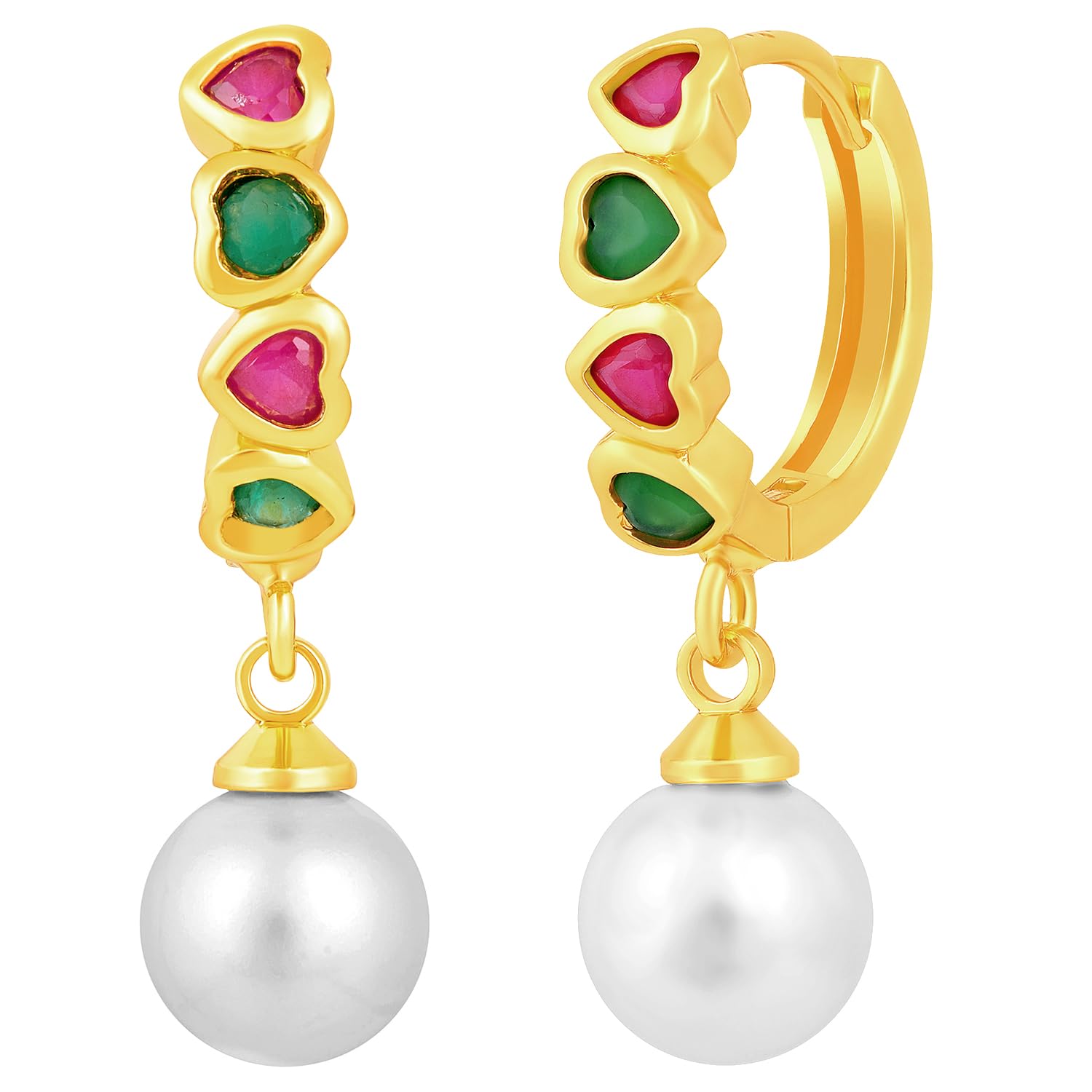 peora Cubic Zirconia Heart Shape White Pearl Drop Hoop Earring Jewellery for Women & Girls-picture-23