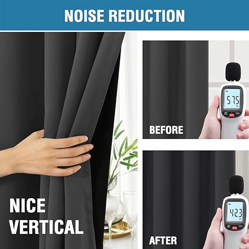 Miniatura 6 de H.VERSAILTEX Cortinas 100% opacas para dormitorio con forro negro, cortina de oscurecimiento de habitación completa, con aislamiento térmico,