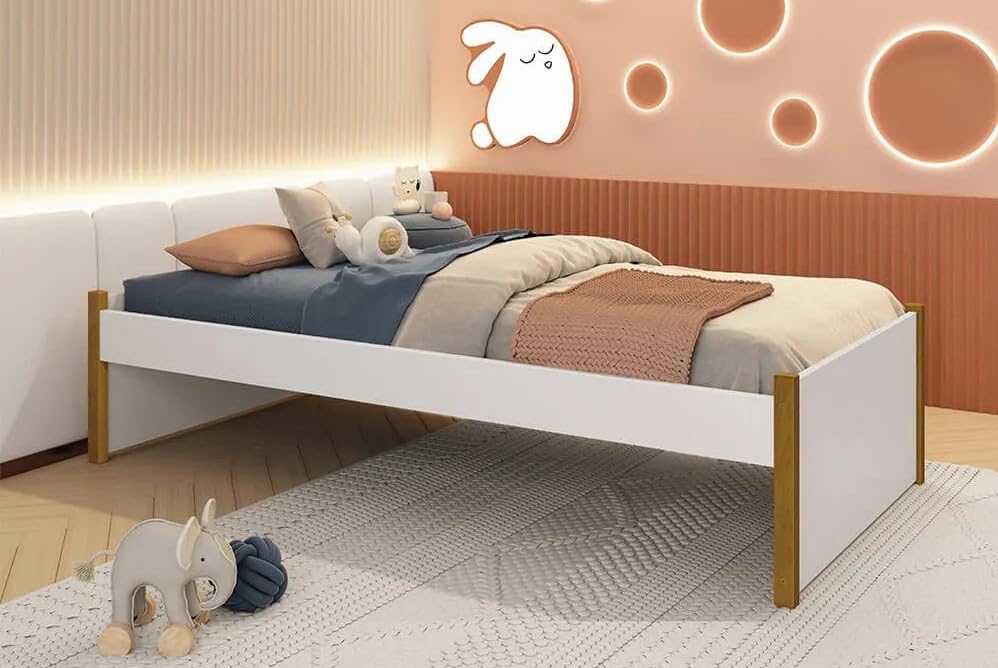 Cama Solteiro Evolutiva Ravi 2 em 1 com Pés Mel - Branco Fosco